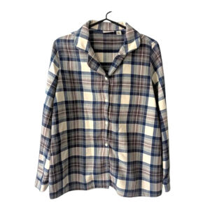 LL BEAN Women's Blue & Brown Scotch Plaid Flannel Pajama Top M Cozy Cottage